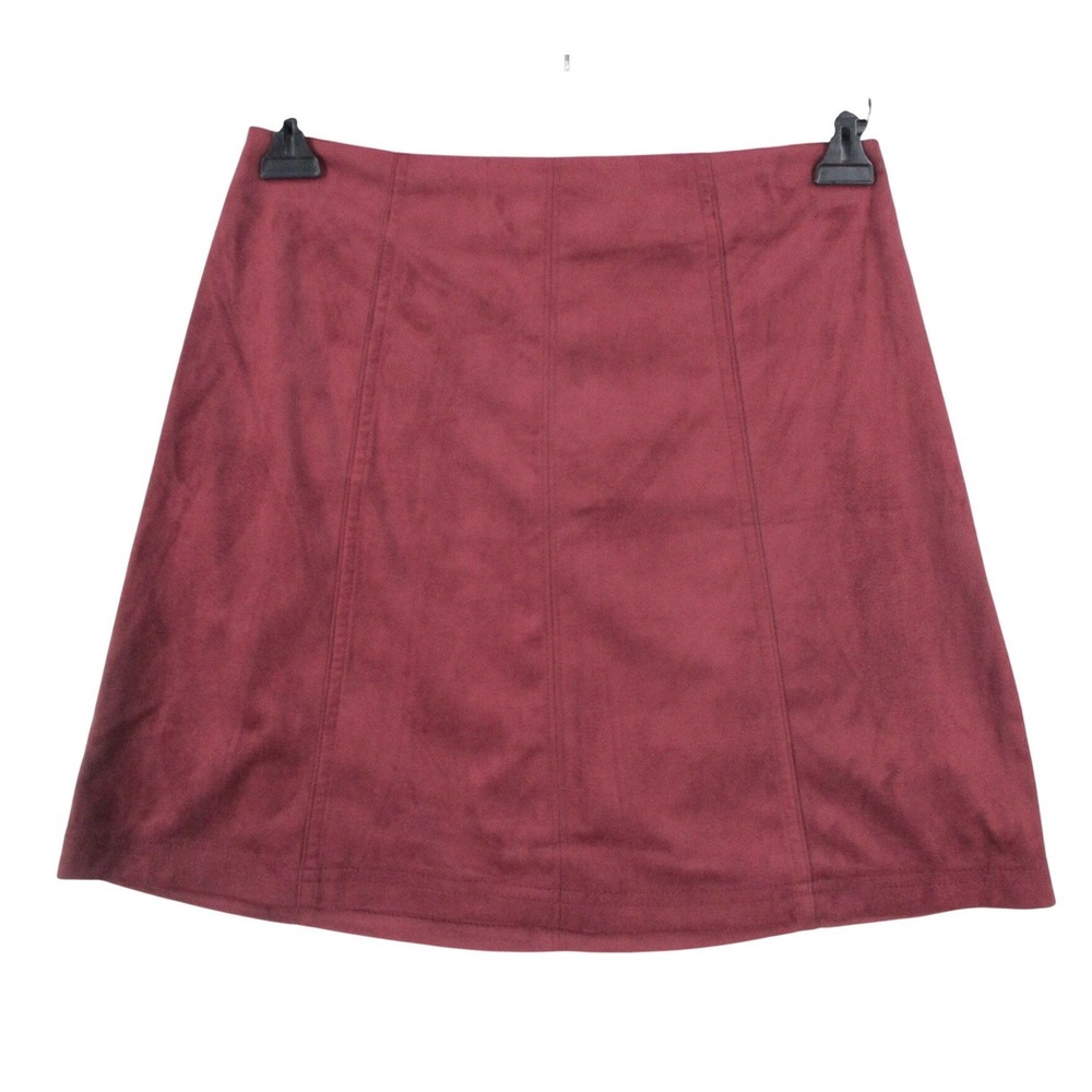 ALYA Women Burgundy Faux Suede A-Line Mini Skirt WS30907 Wine Red Size M